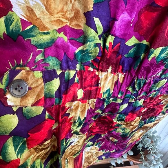 Talbots 8 Vintage Silk Blazer pink red floral flowers one button - Picture 8 of 9